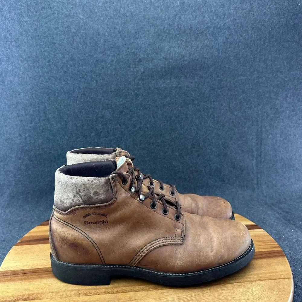 Vtg Georgia Boot Carbo Tec Mens Brown Leather Work Boots Sz 11 Made in USA